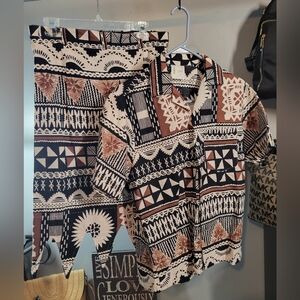 Tribal Print Shirt and Wrap Skirt Set Bought In Fiji